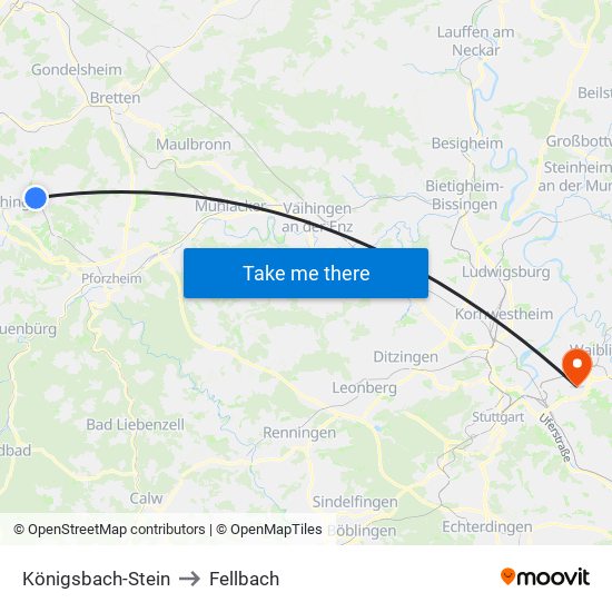 Königsbach-Stein to Fellbach map