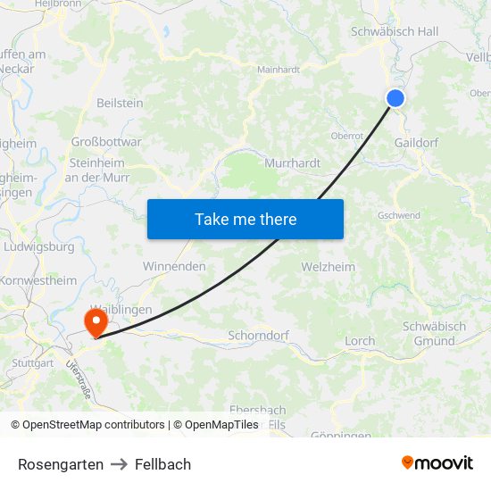 Rosengarten to Fellbach map