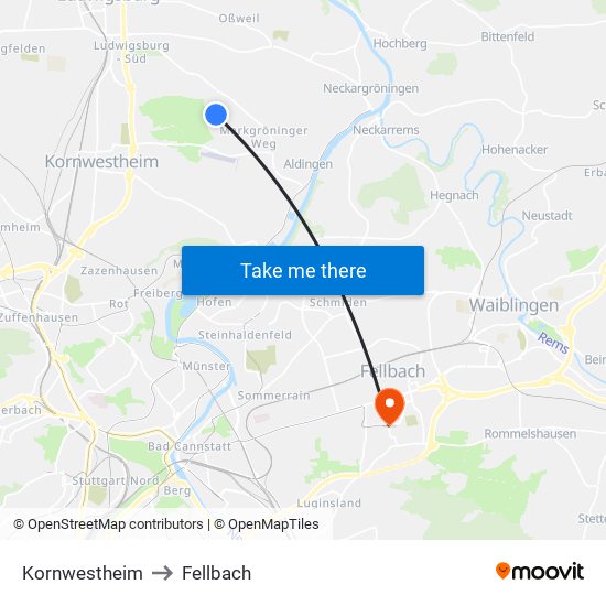 Kornwestheim to Fellbach map