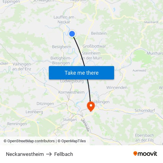 Neckarwestheim to Fellbach map