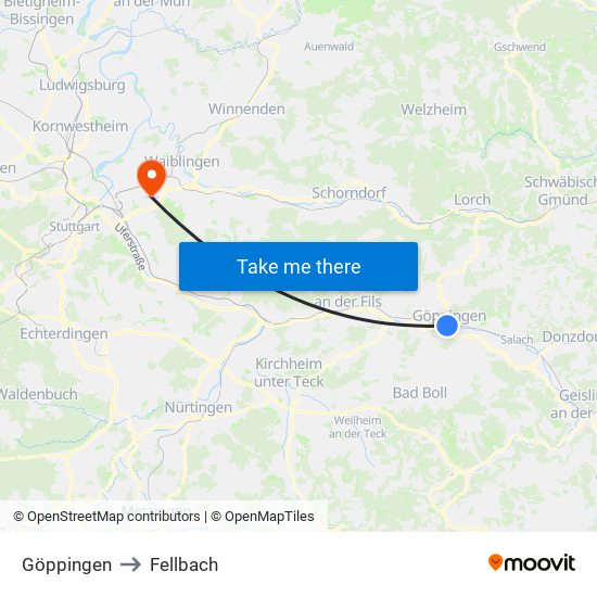 Göppingen to Fellbach map