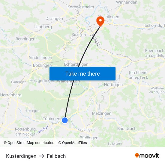 Kusterdingen to Fellbach map