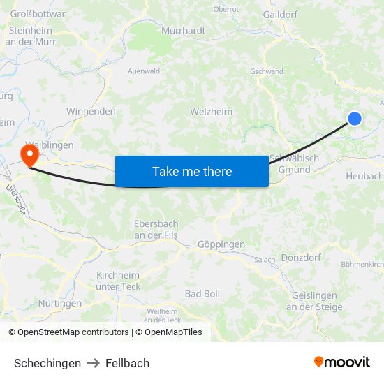 Schechingen to Fellbach map