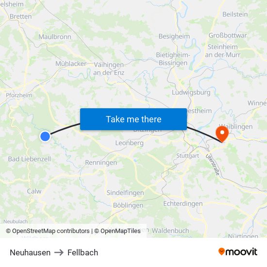 Neuhausen to Fellbach map