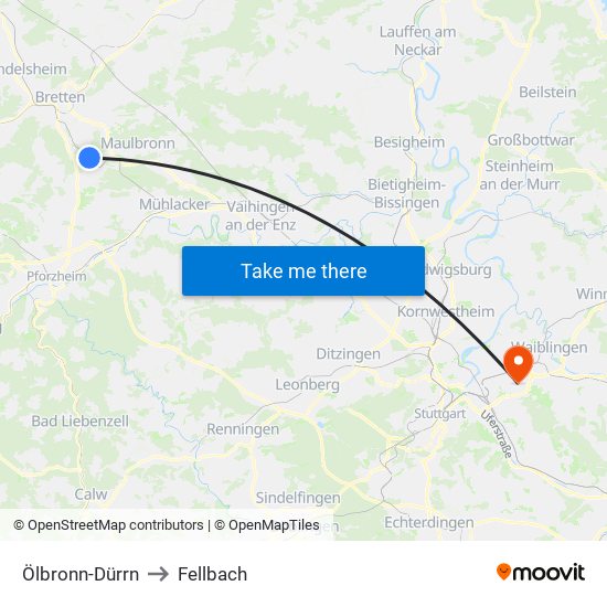 Ölbronn-Dürrn to Fellbach map