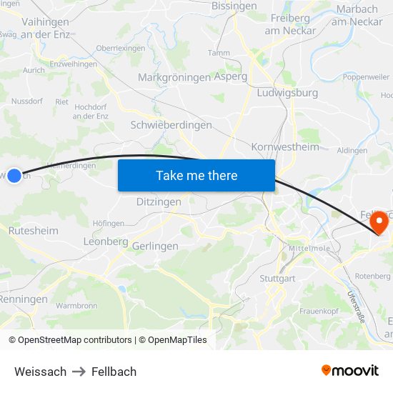 Weissach to Fellbach map
