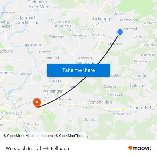 Weissach Im Tal to Fellbach map