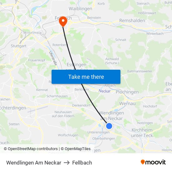 Wendlingen Am Neckar to Fellbach map