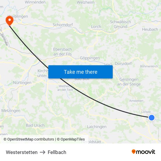Westerstetten to Fellbach map