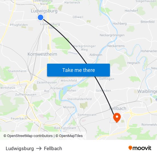 Ludwigsburg to Fellbach map