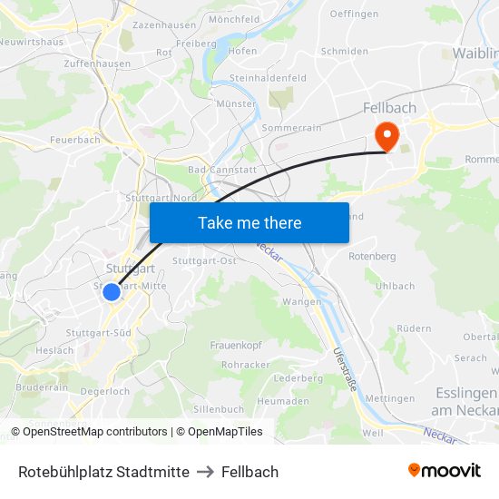 Rotebühlplatz Stadtmitte to Fellbach map