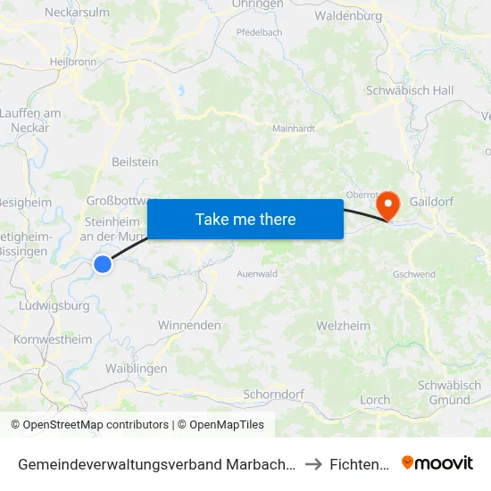 Gemeindeverwaltungsverband Marbach am Neckar to Fichtenberg map