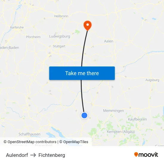 Aulendorf to Fichtenberg map