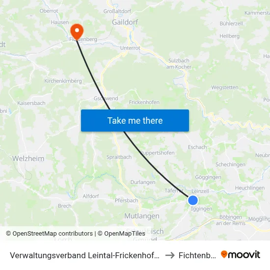 Verwaltungsverband Leintal-Frickenhofer Höhe to Fichtenberg map