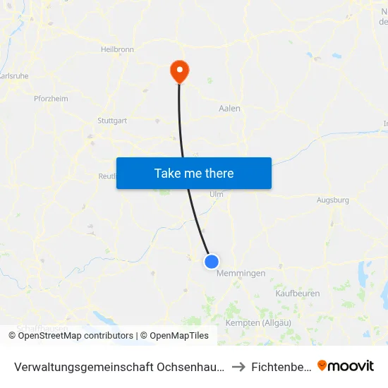 Verwaltungsgemeinschaft Ochsenhausen to Fichtenberg map