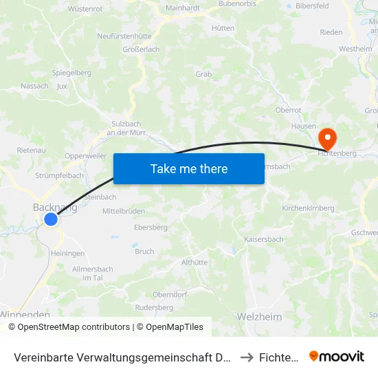 Vereinbarte Verwaltungsgemeinschaft Der Stadt Backnang to Fichtenberg map