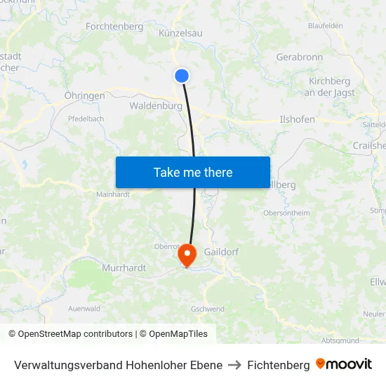 Verwaltungsverband Hohenloher Ebene to Fichtenberg map