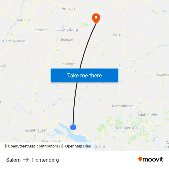 Salem to Fichtenberg map