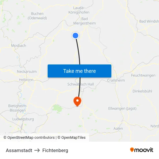Assamstadt to Fichtenberg map