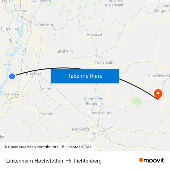 Linkenheim-Hochstetten to Fichtenberg map