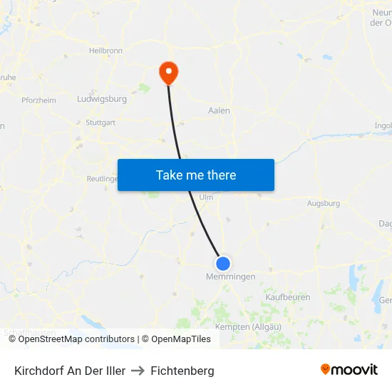 Kirchdorf An Der Iller to Fichtenberg map