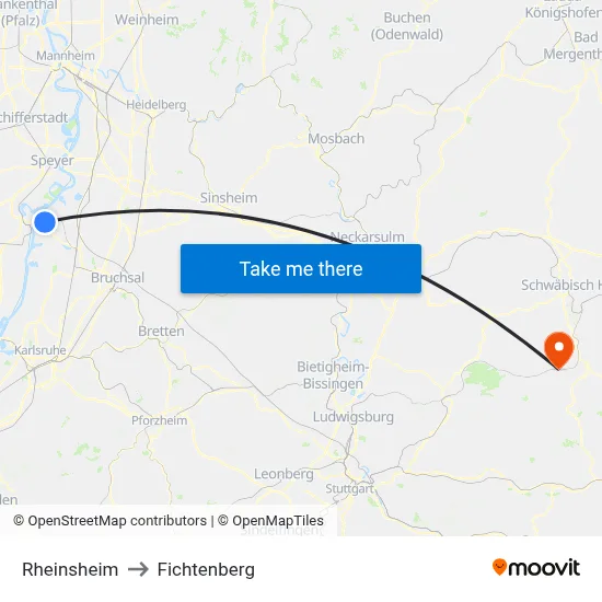 Rheinsheim to Fichtenberg map
