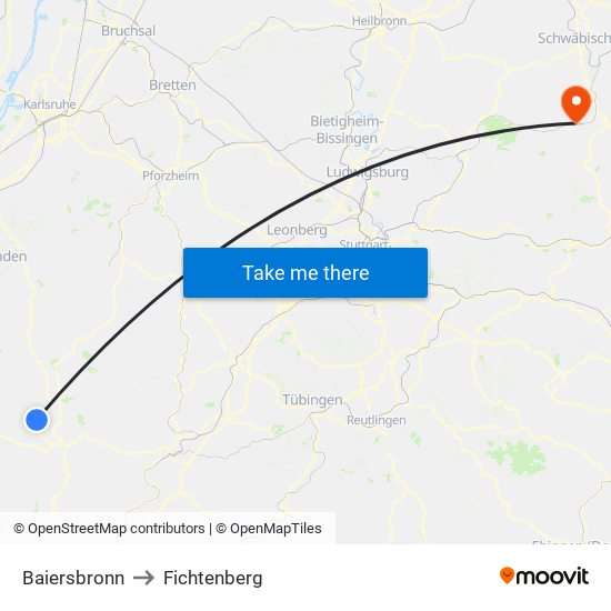 Baiersbronn to Fichtenberg map