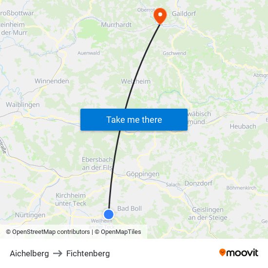 Aichelberg to Fichtenberg map