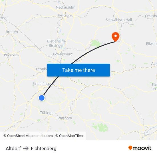 Altdorf to Fichtenberg map