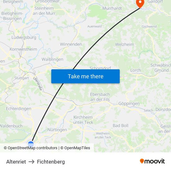 Altenriet to Fichtenberg map