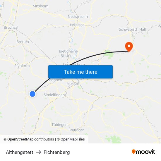 Althengstett to Fichtenberg map