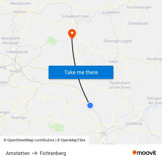 Amstetten to Fichtenberg map