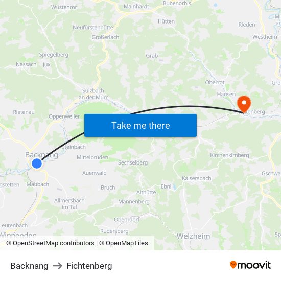 Backnang to Fichtenberg map