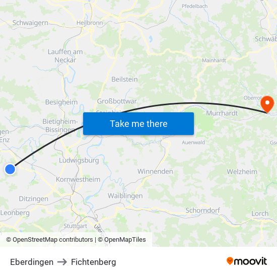 Eberdingen to Fichtenberg map