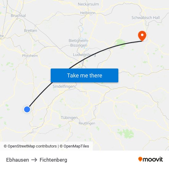 Ebhausen to Fichtenberg map