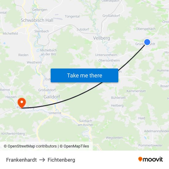 Frankenhardt to Fichtenberg map