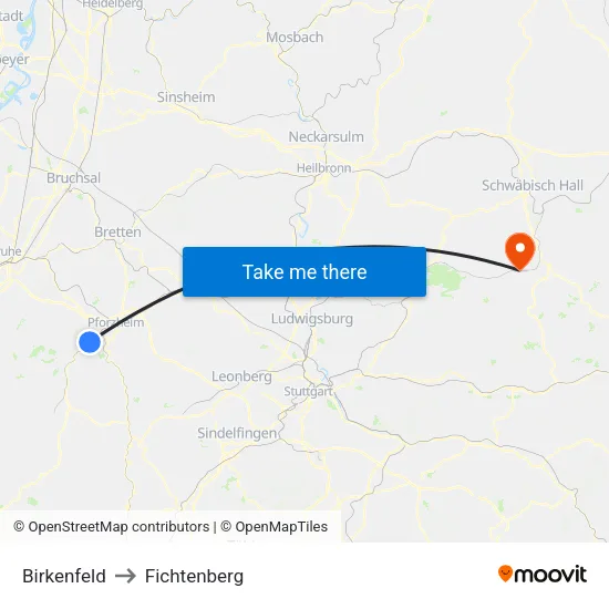 Birkenfeld to Fichtenberg map