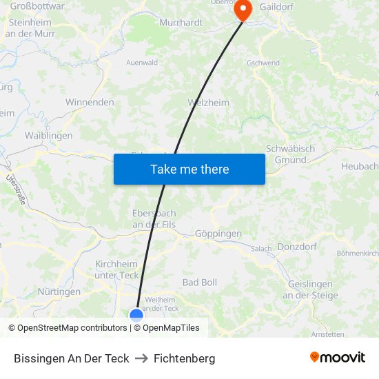Bissingen An Der Teck to Fichtenberg map