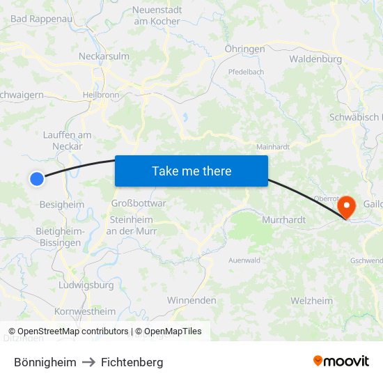 Bönnigheim to Fichtenberg map