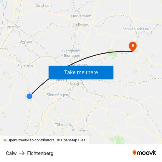 Calw to Fichtenberg map
