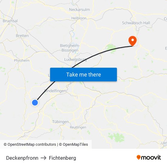 Deckenpfronn to Fichtenberg map