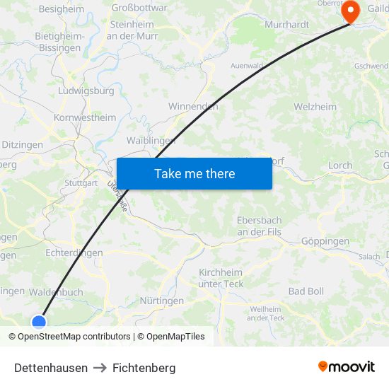 Dettenhausen to Fichtenberg map