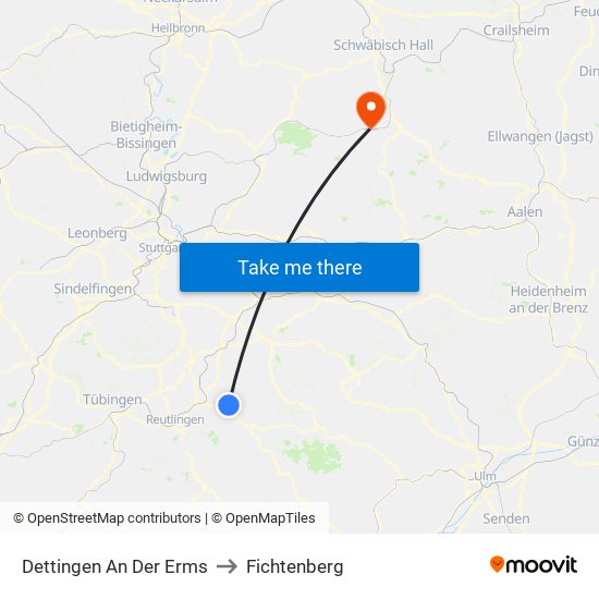 Dettingen An Der Erms to Fichtenberg map