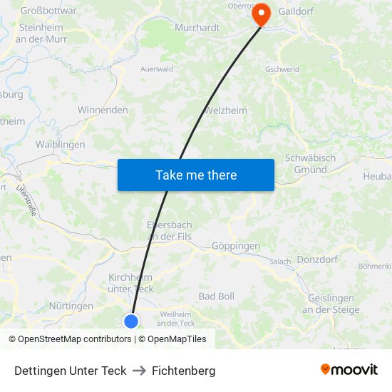 Dettingen Unter Teck to Fichtenberg map