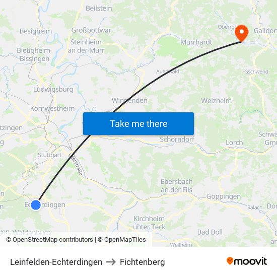 Leinfelden-Echterdingen to Fichtenberg map