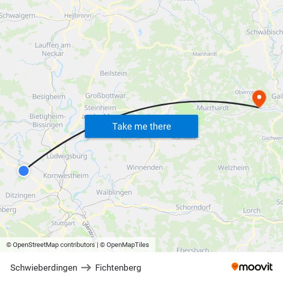 Schwieberdingen to Fichtenberg map