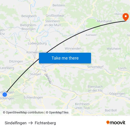Sindelfingen to Fichtenberg map