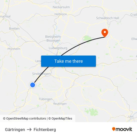 Gärtringen to Fichtenberg map