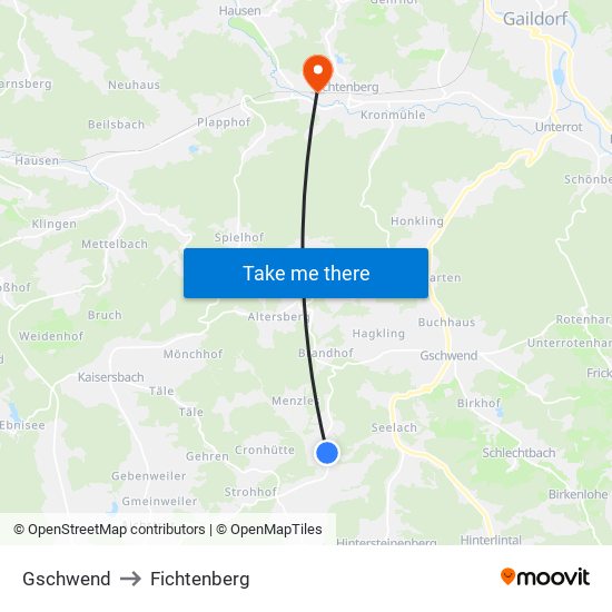 Gschwend to Fichtenberg map