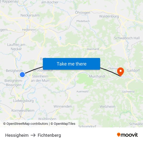 Hessigheim to Fichtenberg map